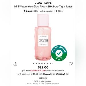 GlowRecipe Watermelon Glow PHA+BHA Pore-TightToner